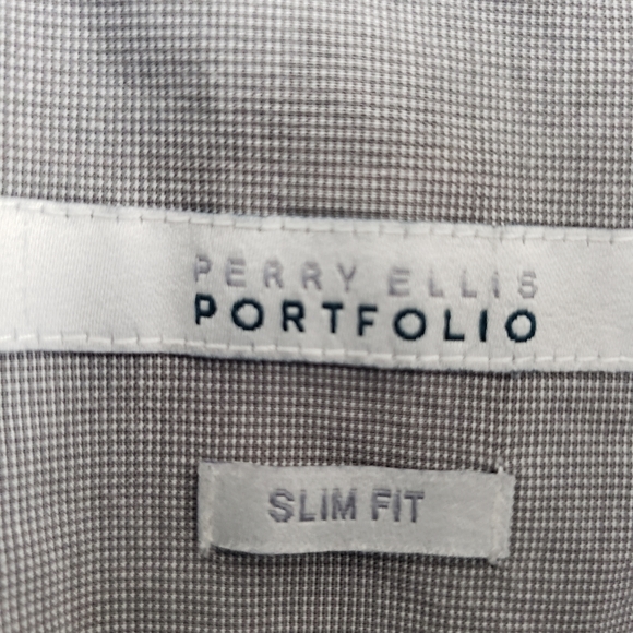 Perry Ellis Portfolio Fine Plaid Print Slim Fit Dress Shirt - Picture 4 of 5